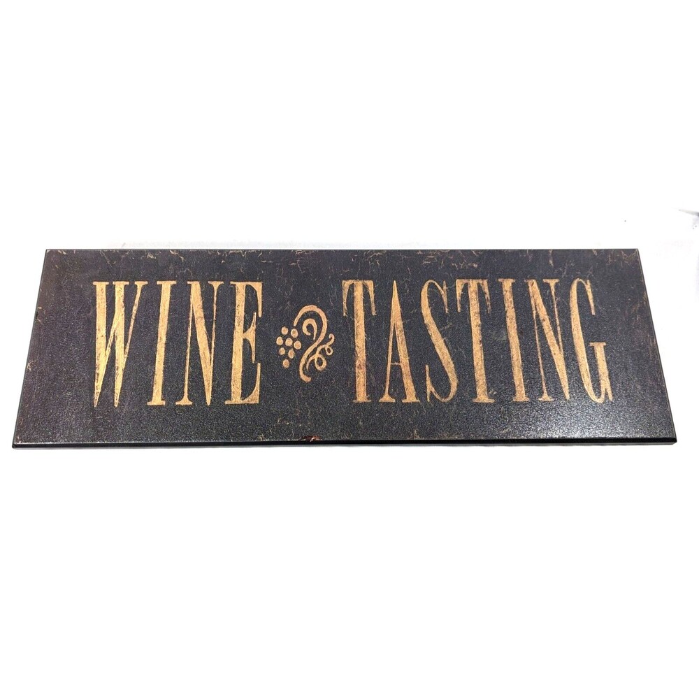 Wine Tasting Wood Plaque Grape Winery Rustic Sign 18 x 6-in Brown Gold Home Gift